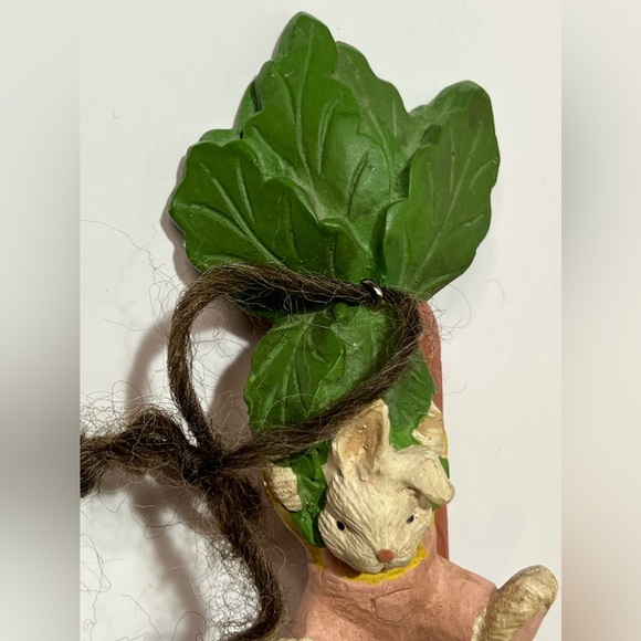 VTG Easter Bunny Rabbit Figurine Laying Down on Carrot Easter Wood - Picture 7 of 8